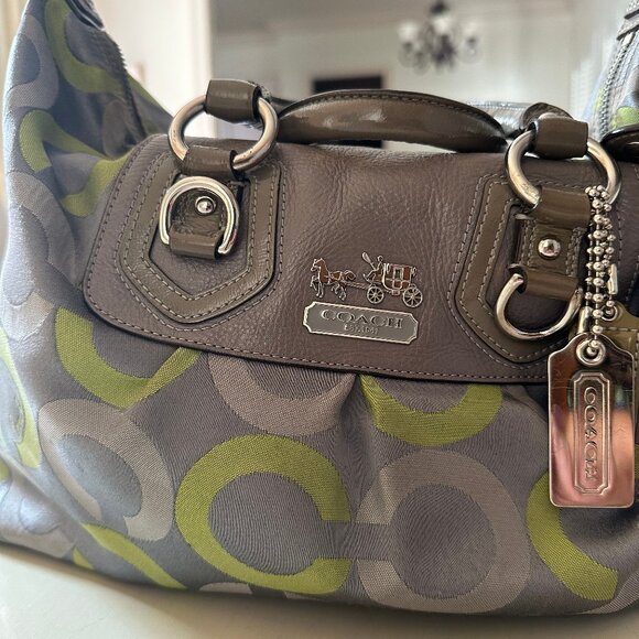 Coach - gray and green satchel with durable handles and shoulder strap - Picture 1 of 5